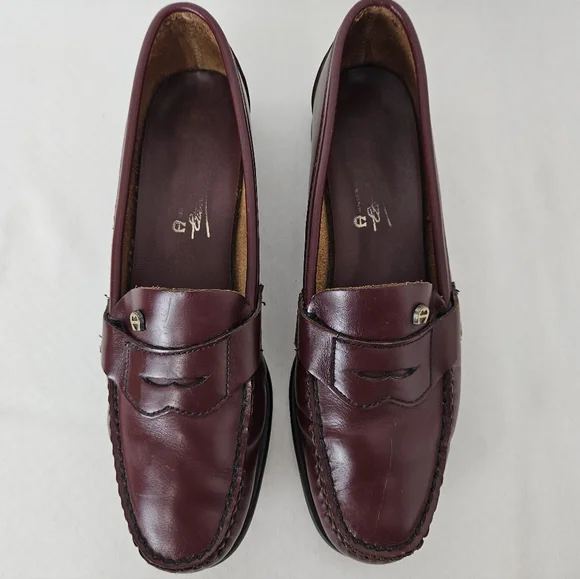 Etienne Aigner Burgundy Leather Penny Loafers Vintage 7N Narrow - Picture 5 of 14